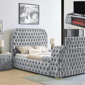 5115GY NATALIA KING BED W/FIREPLACE,TV LIFT GY