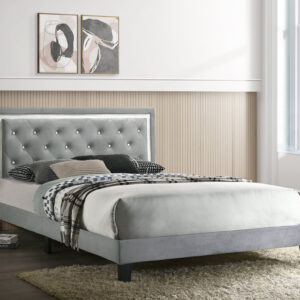 Passion Grey Velvet Platform Bed - Queen, King